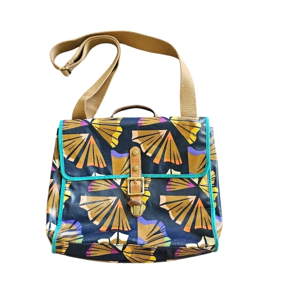 Fossil Handbags - Fossil Canvas Coated Tropical Flower Dark Blue Cross Body Shoulder Bag Purse